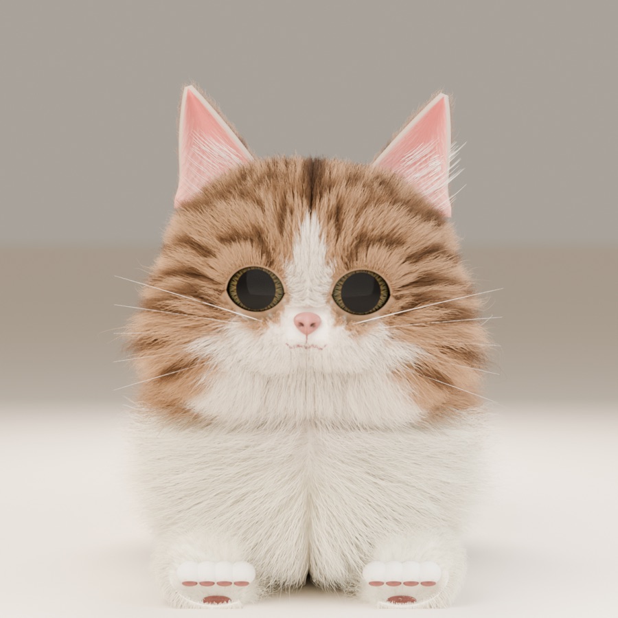 Lingxi's realistic cat: a ginger-and-white kitten with big eyes and white paws